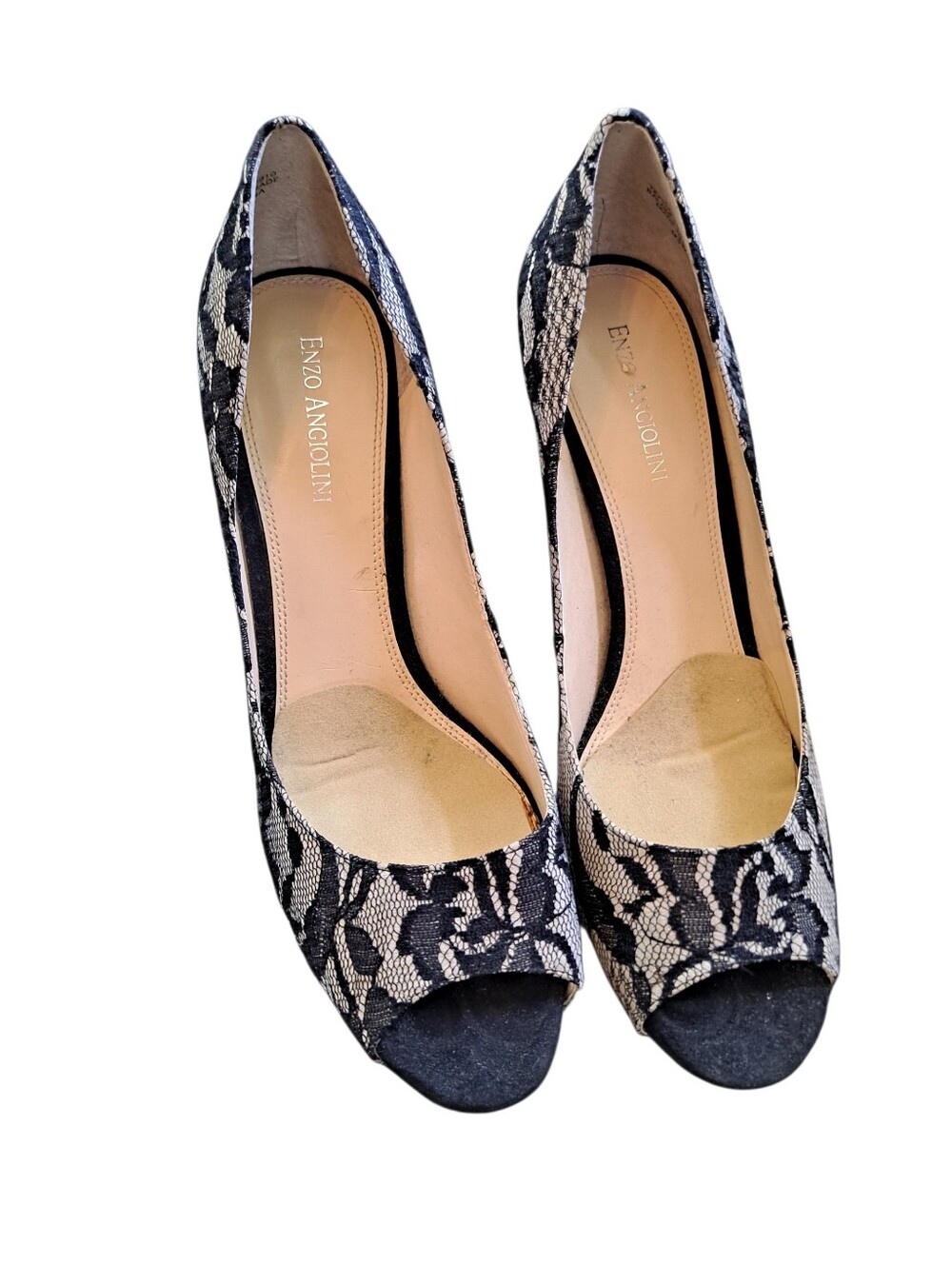 Enzo Angiolini Black Lace Peep Toe Heels